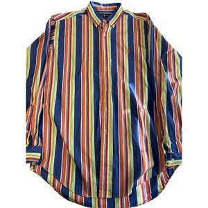 Ralph Lauren Classic Fit 100% Cotton Stripe Button Down Long Sleeve Polo Shirt L